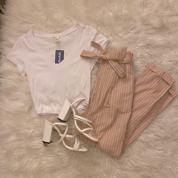 Pants - NWT Striped paper bag pants and basic white top